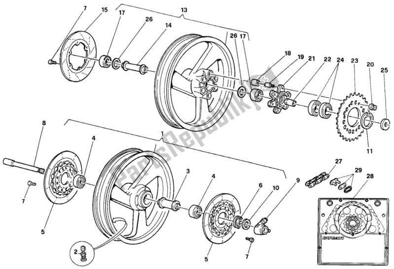 Tutte le parti per il Ruote Dm 021406 del Ducati Supersport 900 SS USA 1997